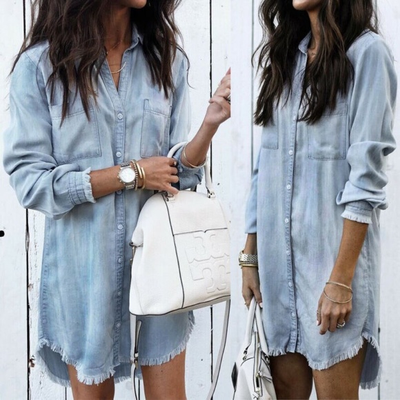 HP💝Denim distressed long sleeve shirt dress - Picture 2 of 3